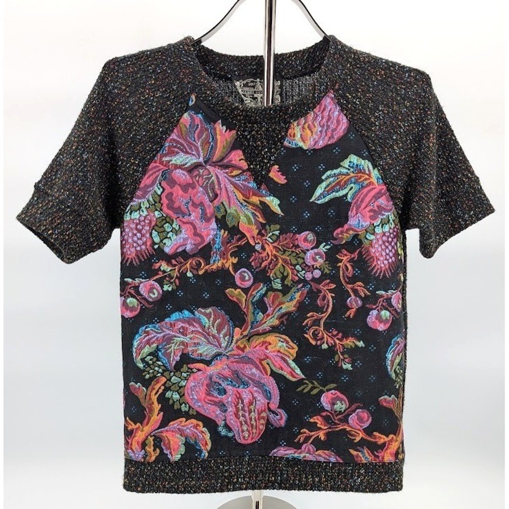 Anthropologie James Coviello Knit Top Small Floral Brocade Confetti‎ Art to Wear